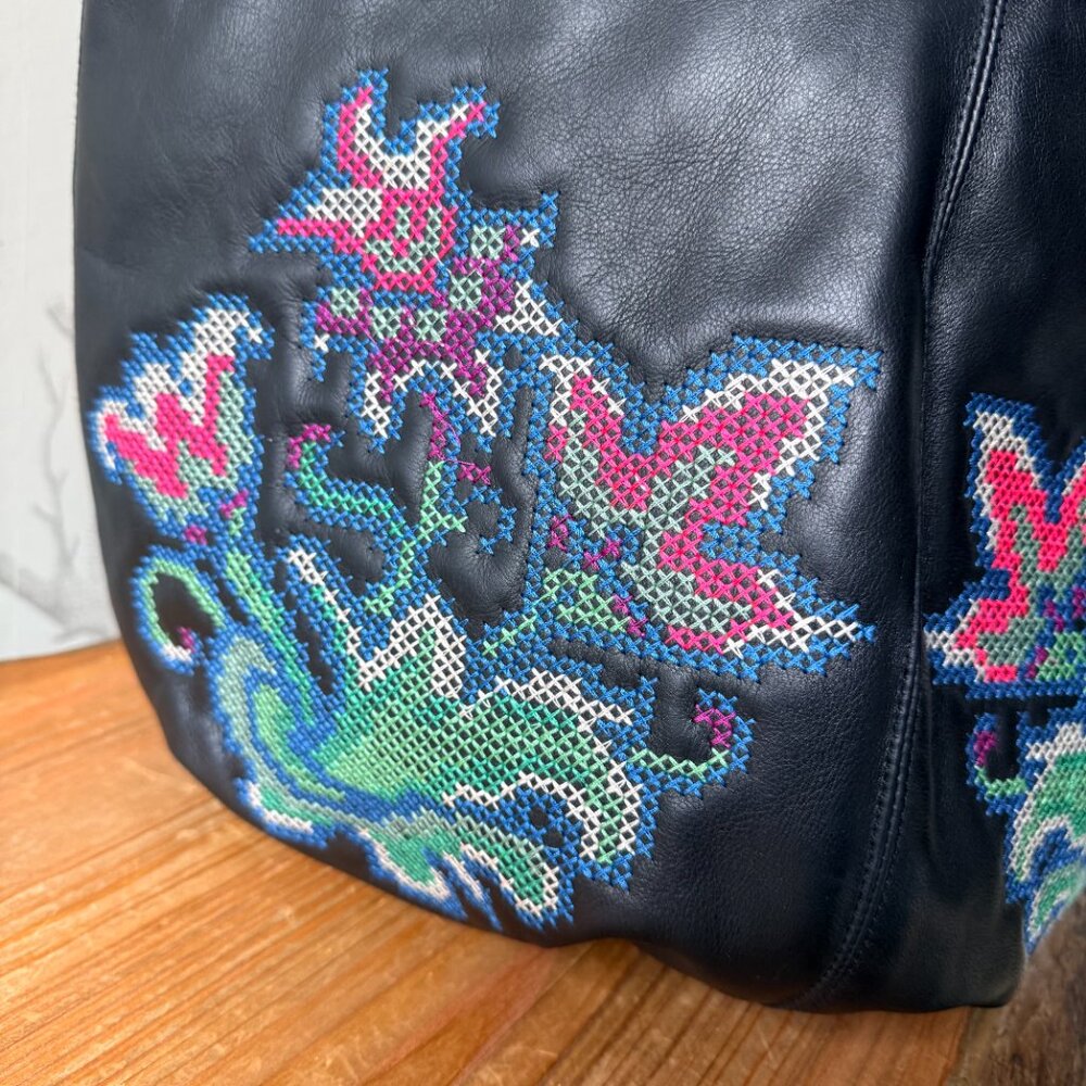 Penelope Chilvers Black Embroidered Pillow Paloma Bag Tote Purse - Picture 2 of 9